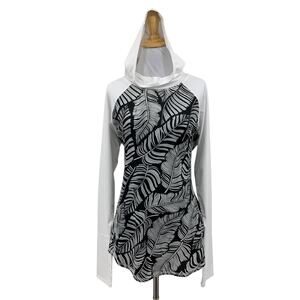 Jofit Hoodie Womens L Large Black White Palm Leaves Thumbholes Stretch Pullover